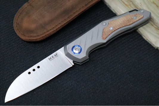 Maniago Knife Makers Root - Satin Sheepsfoot Blade / M390 Steel / Titanium Handle Scales w/ Natural Canvas Micarta Inlay MK-RT-NCT