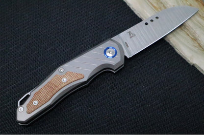 Maniago Knife Makers Root - Satin Sheepsfoot Blade / M390 Steel / Titanium Handle Scales w/ Natural Canvas Micarta Inlay MK-RT-NCT