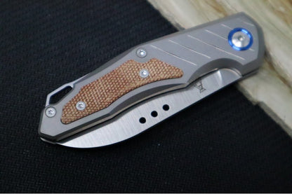Maniago Knife Makers Root - Satin Sheepsfoot Blade / M390 Steel / Titanium Handle Scales w/ Natural Canvas Micarta Inlay MK-RT-NCT
