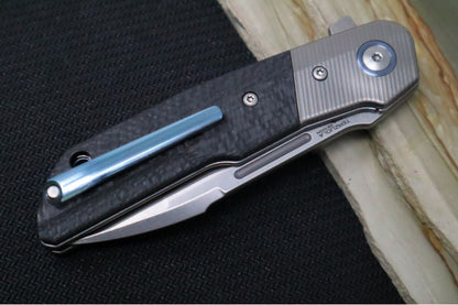 Maniago Knife Makers Clap - Stonewashed Drop Point Blade / M390 Steel / Carbon Fiber Handle w/ Titanium Bolsters