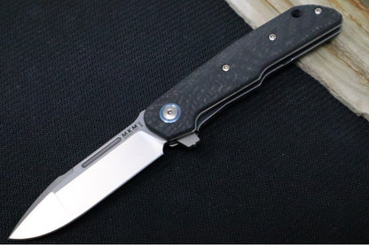 Maniago Knife Makers Clap - Satin Drop Point Blade / M390 Steel / Black Carbon Fiber Handle Scales