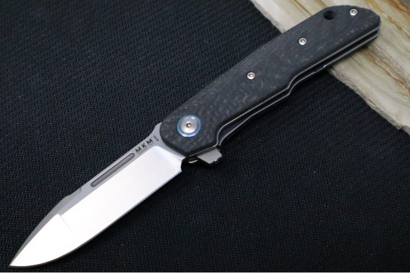 Maniago Knife Makers Clap - Satin Drop Point Blade / M390 Steel / Black Carbon Fiber Handle Scales - Northwest Knives