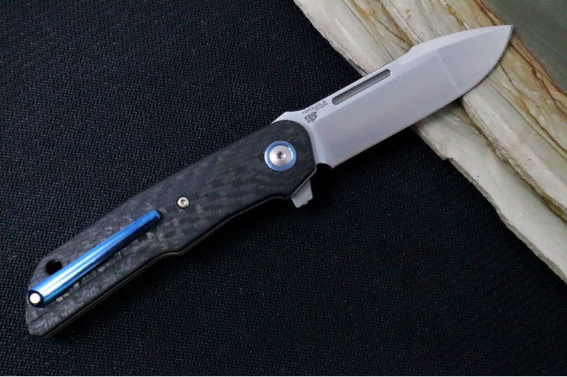 Maniago Knife Makers Clap - Satin Drop Point Blade / M390 Steel / Black Carbon Fiber Handle Scales - Northwest Knives
