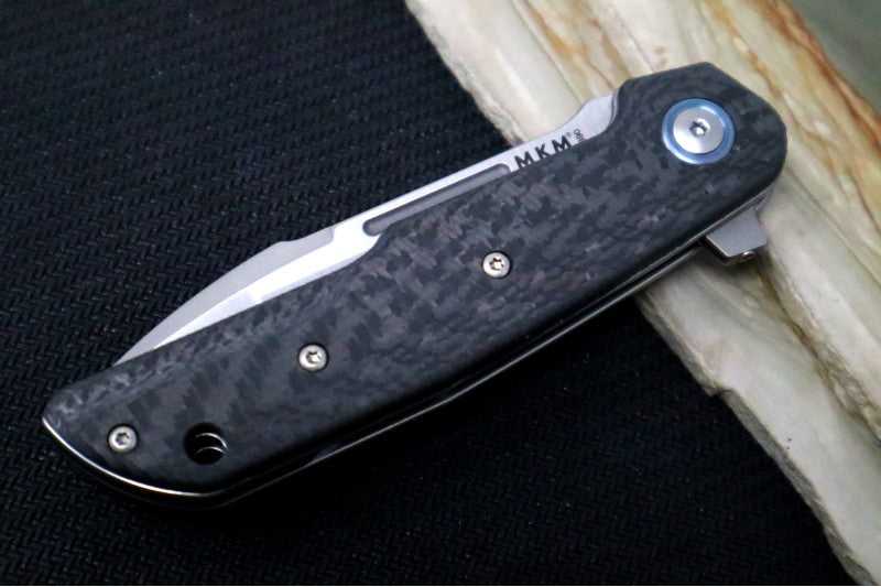 Maniago Knife Makers Clap - Satin Drop Point Blade / M390 Steel / Black Carbon Fiber Handle Scales - Northwest Knives