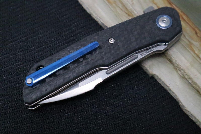 Maniago Knife Makers Clap - Satin Drop Point Blade / M390 Steel / Black Carbon Fiber Handle Scales - Northwest Knives