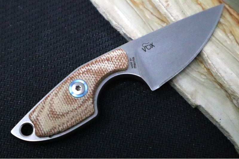 Maniago Knife Makers Mikro Fixed Blade - M390 Steel / Natural Canvas Micarta Handle