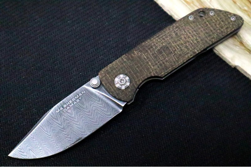 Boker M4 Sherman - Chad Nichols Leopard Damascus Blade / Burlap Micarta Handle Scales 1100662DAM - Northwest Knives