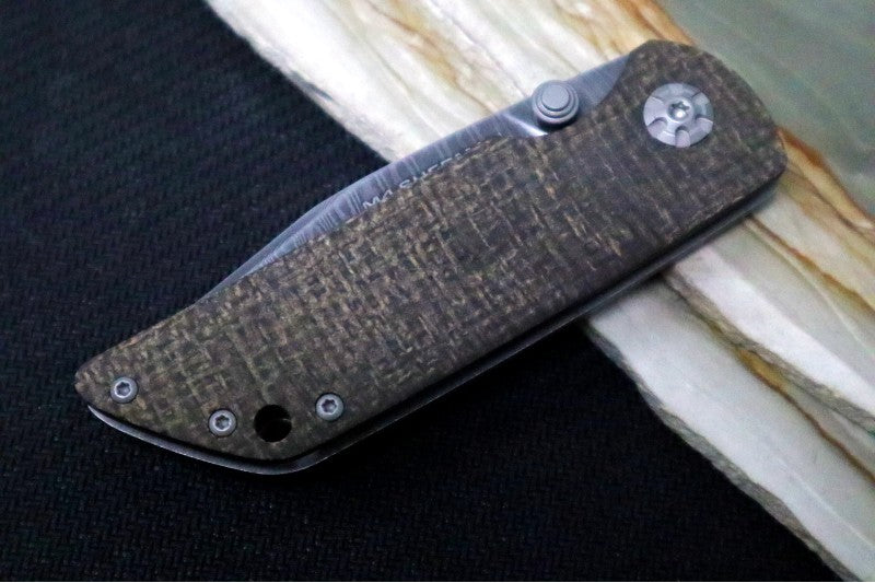 Boker M4 Sherman - Chad Nichols Leopard Damascus Blade / Burlap Micarta Handle Scales 1100662DAM