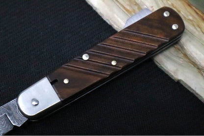 Boker 98k Damascus - Walnut Wood Handle Scales / Chad Nichols Ripple Pattern 110715DAM