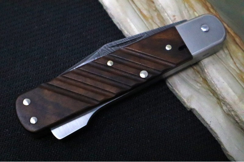 Boker 98k Damascus - Walnut Wood Handle Scales / Chad Nichols Ripple Pattern 110715DAM