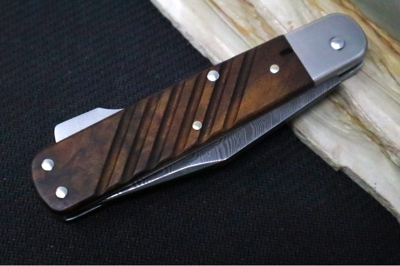 Boker 98k Damascus - Walnut Wood Handle Scales / Chad Nichols Ripple Pattern 110715DAM