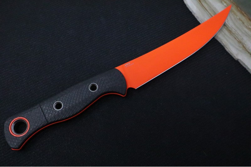 Black Carbon Fiber Handle Scales | S45VN Steel With Orange Trailing Point Blade | Northwest Knives
