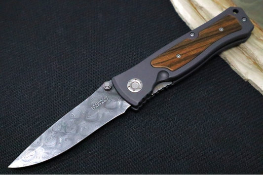 Boker Leopard-Damascus II - Ziricote Wood & Aluminum Handle / Drop Point Damascus Blade 111054DAM