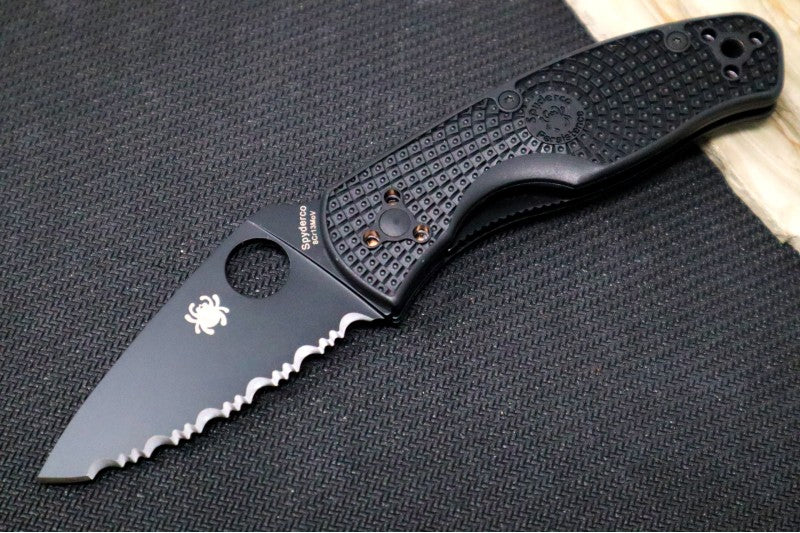 Spyderco Persistence - Black FRN Handle / Black Blade with a Full Serrate / 8Cr13MoV - C136SBBK - Northwest Knives