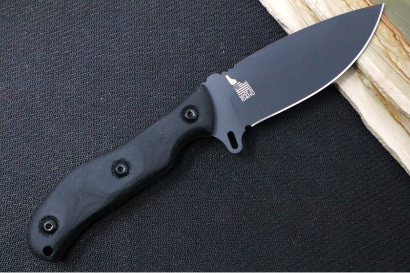 Tops Silent Hero 4 - 1095 Steel / Black Canvas Micarta Handle / Black Kydex Sheath HERO4-01 - Northwest Knives