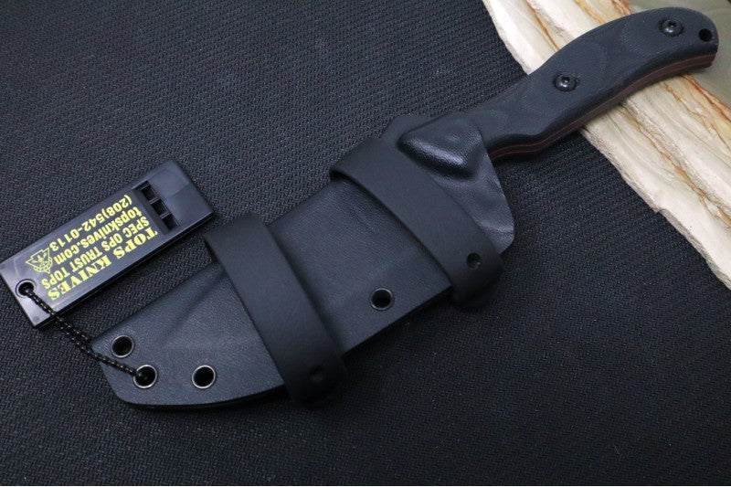 Tops Silent Hero 4 - 1095 Steel / Black Canvas Micarta Handle / Black Kydex Sheath HERO4-01 - Northwest Knives