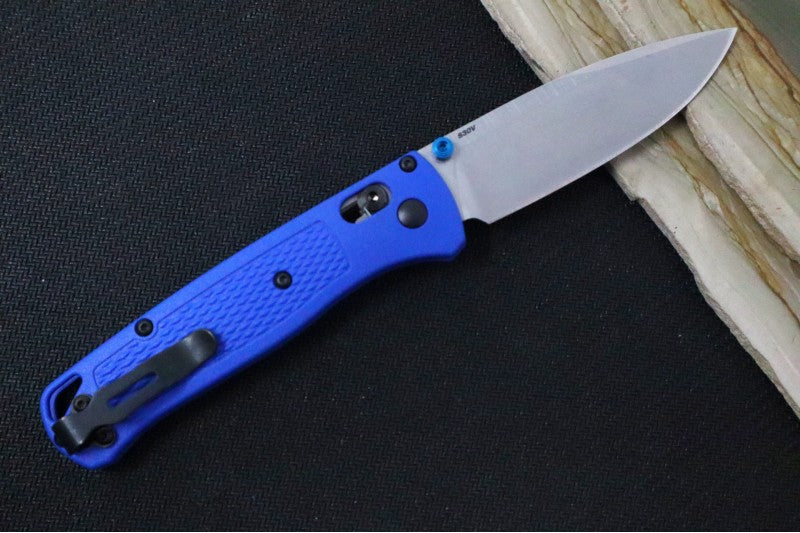 Blue Textured Grivory Handle With Partial Stainless Liners | Benchmade 535 Bugout  | Northwest Knives