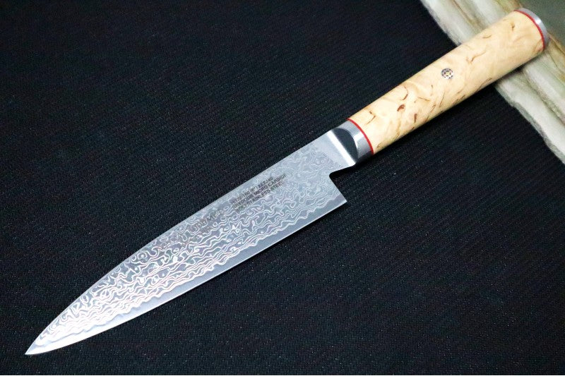 Miyabi Birchwood - 6" Utility Knife - 100 Layered Flower Damascus - SG2 Powdered Steel - Japanese Masur Birch Handle - Made in Seki City, Japan