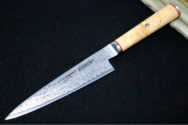Miyabi Birchwood - 5" Utility Knife - 100 Layered Flower Damascus - SG2 Powdered Steel - Japanese Masur Birch Handle - Made in Seki City, Japan