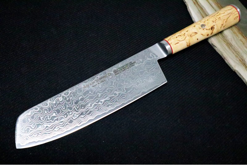 Miyabi Birchwood - 6.5" Nakiri - 100 Layered Flower Damascus - SG2 Powdered Steel - Japanese Masur Birch Handle - Made in Seki City, Japan