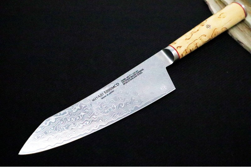 Miyabi Birchwood - 7" Rocking Santoku Knife - 100 Layered Flower Damascus - SG2 Powdered Steel - Japanese Masur Birch Handle - Made in Seki City, Japan - Northwest Knives