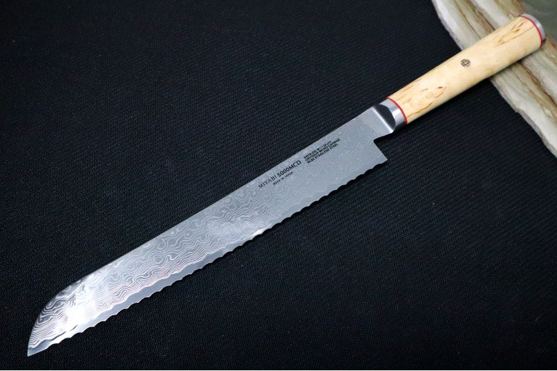Miyabi Birchwood - 9" Bread Knife - 100 Layered Flower Damascus - SG2 Powdered Steel - Japanese Masur Birch Handle - Made in Seki City, Japan