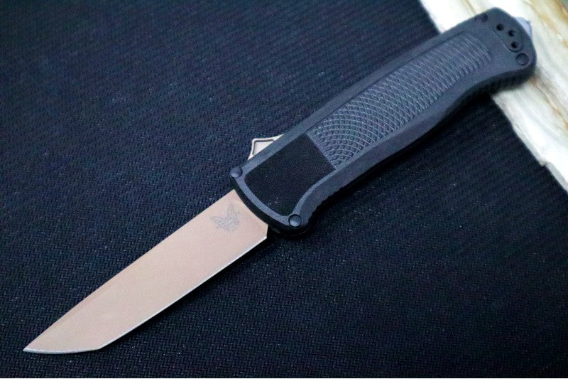 Benchmade 5370FE Shootout OTF - Flat Earth Coated Blade / Tanto Style / Black CF-Elite Handle