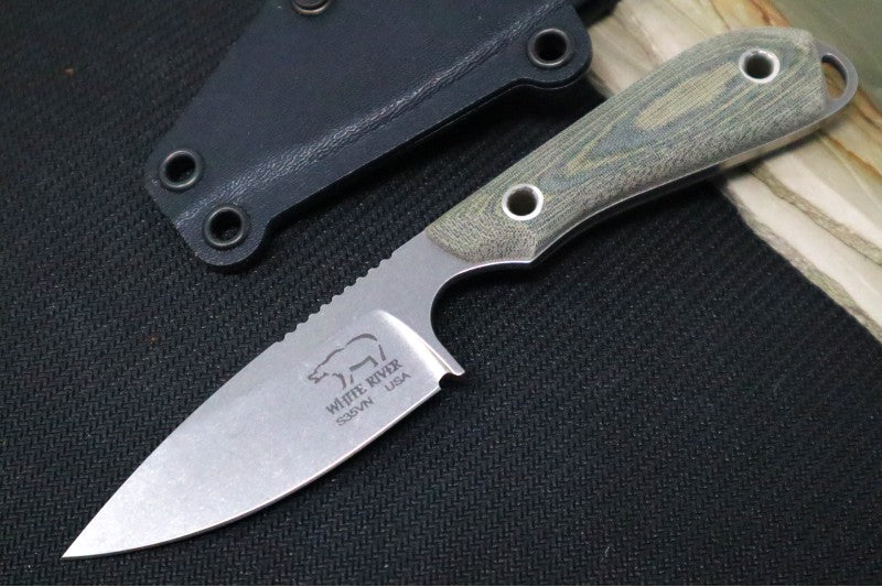 White River Knives Caper - Black & Olive Drab Linen Micarta Handle