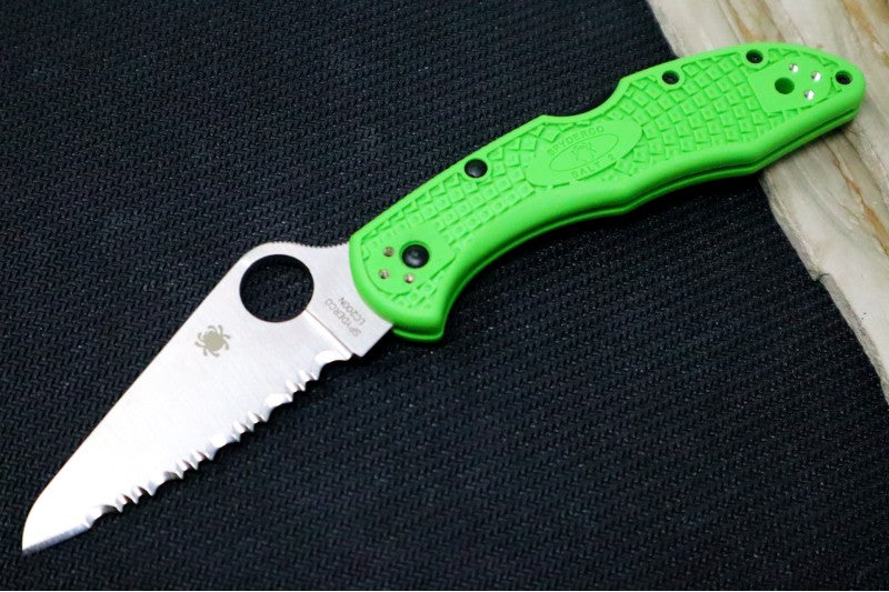 Spyderco Salt 2 - Green FRN Handle /  Serrated Leaf Shaped Style / Satin Blade - C88FSGR2