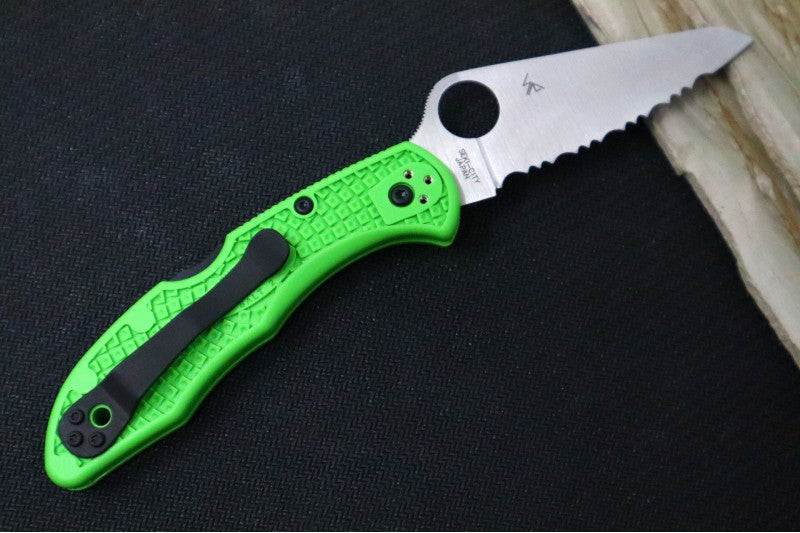 Spyderco Salt 2 - Green FRN Handle /  Serrated Leaf Shaped Style / Satin Blade - C88FSGR2