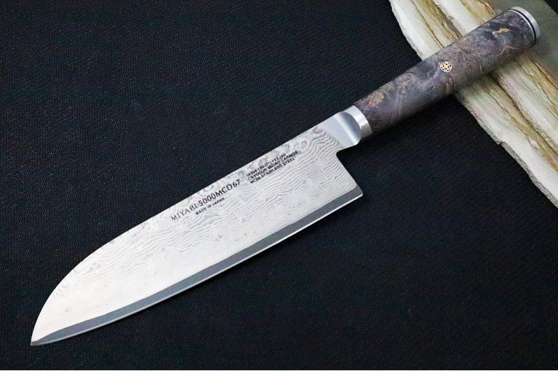 Miyabi Black - 7" Santoku Knife - 133 Layered Damascus - Dyed Black Ash Maple Handle - Made in Seki City, Japan