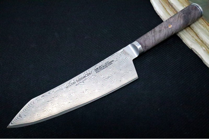 Miyabi Black - 7" Rocking Santoku Knife - 133 Layered Damascus - Dyed Black Ash Maple Handle - Made in Seki City, Japan