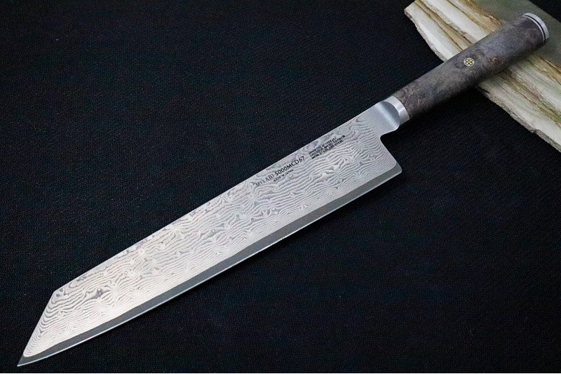 Miyabi Black - 9.5" Kiritsuke Knife - 133 Layered Damascus - Dyed Black Ash Maple Handle - Made in Seki City, Japan