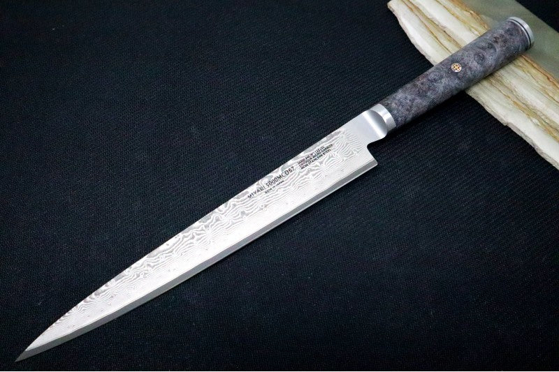 Miyabi Black - 9.5" Slicer Knife - 133 Layered Damascus - Dyed Black Ash Maple Handle - Made in Seki City, Japan - Northwest Knives