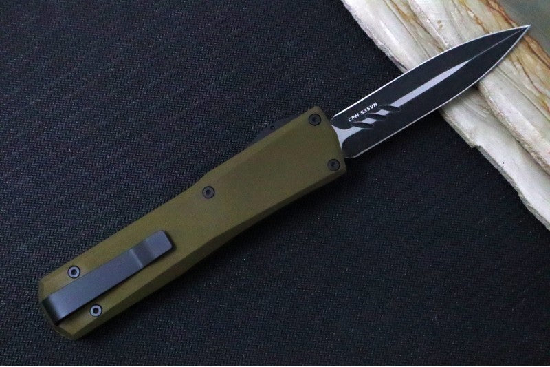 Axial Shift Automatic OTF - Blackwash Finish / Dagger Blade / OD Green Anodized Aluminum Handle
