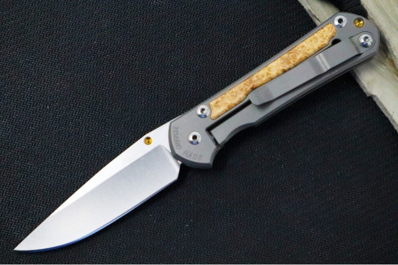 Chris Reeve Knives Small Sebenza 31 LEFT HANDED - Drop Point / Box Elder Inlay (A1) S31-1109
