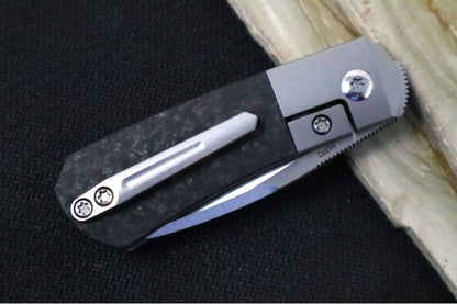 Pena Knives Micro Apache Front Flipper - Titanium & Marbled Carbon Fiber Handle / M390 Steel / Sheepsfoot Blade