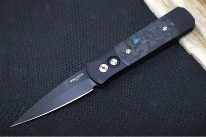 Pro Tech Godson Auto - Black Anodized Aluminum Handle w/ "Dark Matter" Blue Carbon Fiber Inlay / Black DLC Blade 7FC31