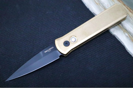 Pro Tech Godson Auto Limited Edition - Stonewashed Bronze Aluminum Handle / Black Hardware / Black DLC Finish / Black Pearl Push Button 7112