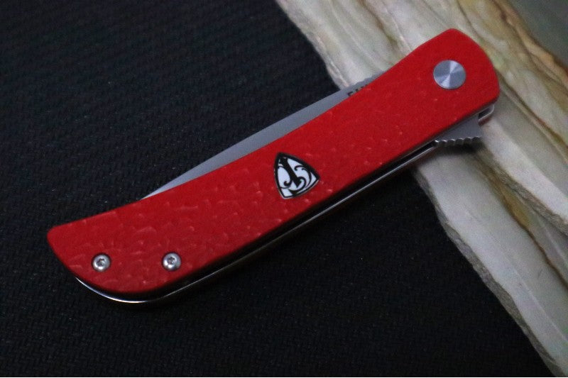 Finch Knives Chernobyl Ant - Satin Drop Point Blade / 14C28N Steel / Red Head (Jigged G10) Handle Inlays CA004