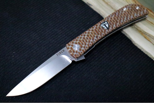 Finch Knives Chernobyl Ant - Satin Drop Point Blade / 14C28N Steel / Parquet (2-Toned) Micarta Handle Inlays CA410