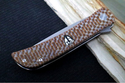 Finch Knives Chernobyl Ant - Satin Drop Point Blade / 14C28N Steel / Parquet (2-Toned) Micarta Handle Inlays CA410