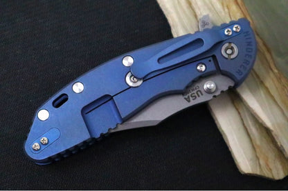 Rick Hinderer Knives XM-24 - 4" Bowie Blade / CPM-20CV / Black & Blue G-10 / Battle Blue Titanium Frame
