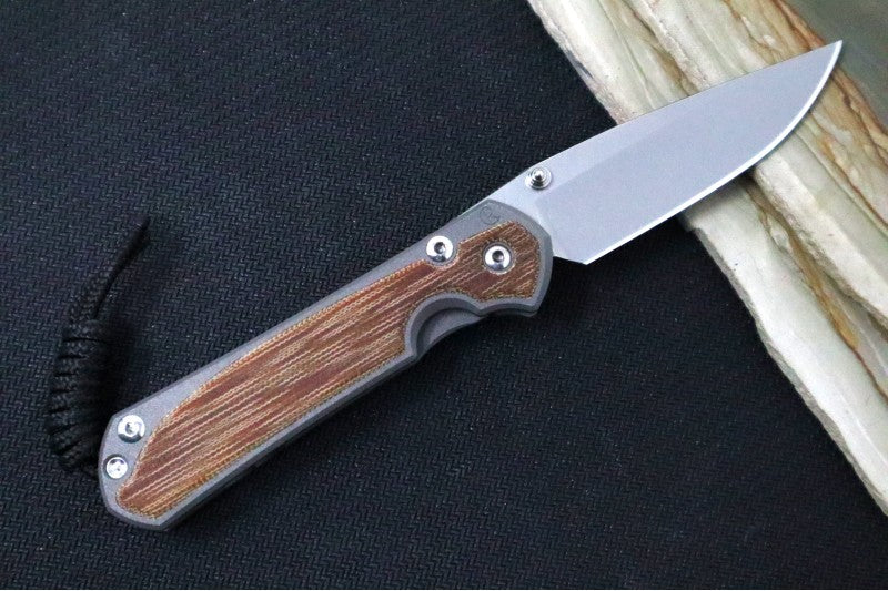 Chris Reeve Knives Small Sebenza 31 LEFT HAND - Drop Point / Natural Canvas Micarta Inlay S31-1213