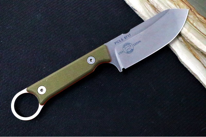 White River Knives 3.5" Firecraft  - CPM-S35VN Steel / Orange & OD Green Textured G-10 Handle WRFC3.5-PRO-TGO