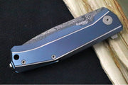 Lionsteel Myto Flipper - Drop Point Blade / Chad Nichols Raindrop Damascus / Blue Anodized Titanium Handle MT01DBL - Northwest Knives