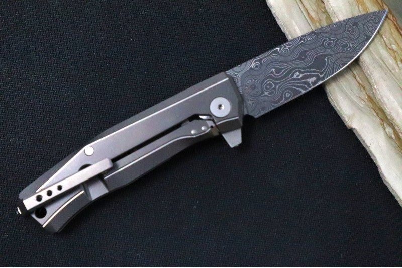 Lionsteel Myto Flipper - Drop Point Blade / Chad Nichols Raindrop Damascus / Grey Anodized Titanium Handle MT01DGY - Northwest Knives