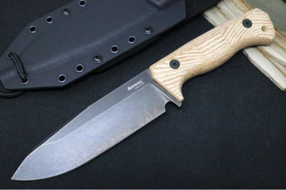 Lionsteel T6 Fixed Blade Hunting Knife - Natural Canvas Micarta Handle / "Old Black" Coating / K490 Steel