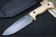 Lionsteel T6 Fixed Blade Hunting Knife - Natural Canvas Micarta Handle / "Old Black" Coating / K490 Steel - Northwest Knives