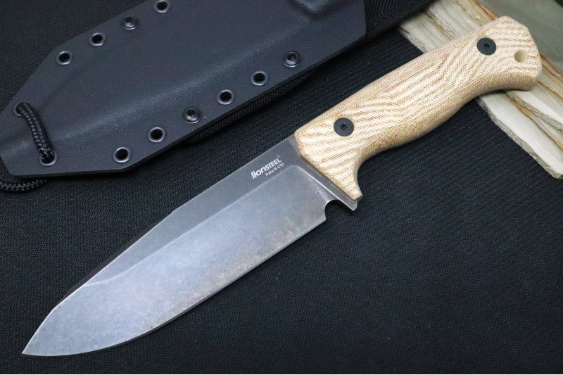Lionsteel T6 Fixed Blade Hunting Knife - Natural Canvas Micarta Handle / "Old Black" Coating / K490 Steel - Northwest Knives
